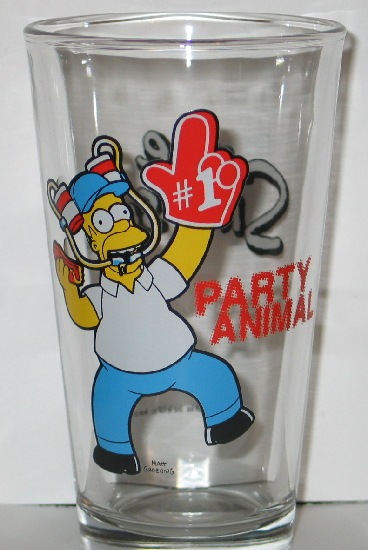 The Simpsons Homer Party Animal Illustrated Pint Glass, NEW UNUSED picture