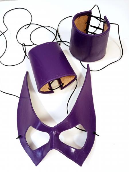 Leather Huntress Mask - Purple Cosplay Mask - Matching Cuffs Available picture